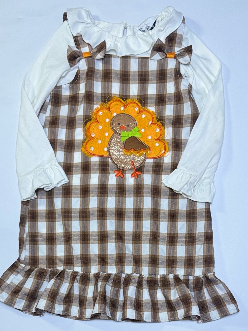 Rare Editions Girls 6X Thanksgiving Turkey Plaid Jumper Dress & Top NWT